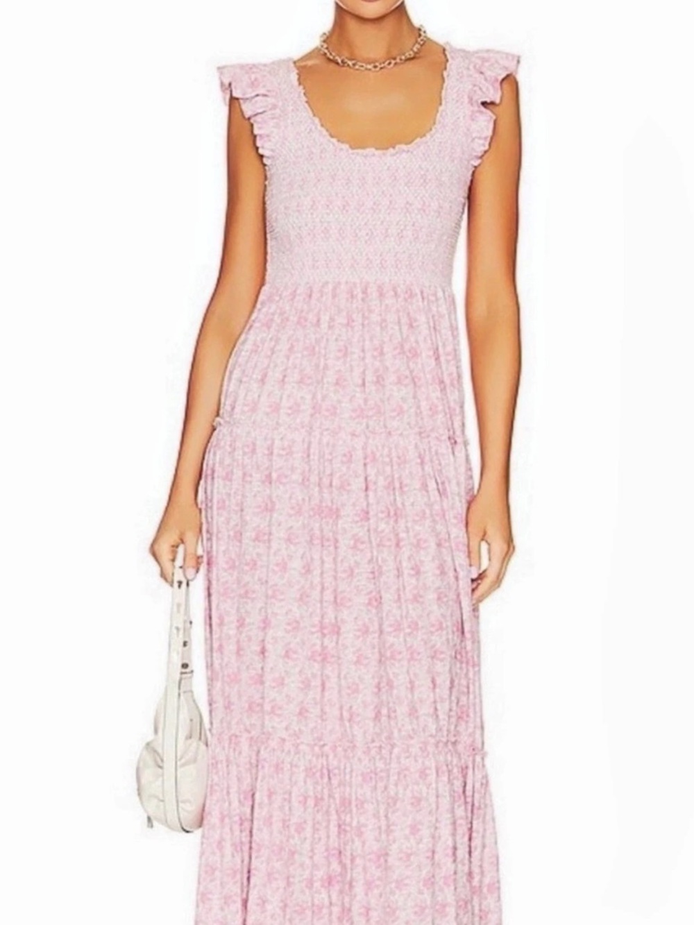 Loveshackfancy Pink Floral Ruffle Maxi Dress Size XS Like New